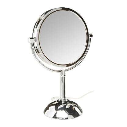 JERDON Lighted Makeup Mirror with 8X Magnification - Chrome - HL8808CL | Two-Sided 1X View, 8.5" Round Frame, 16" Tall, LED Lighting - color: Chrome