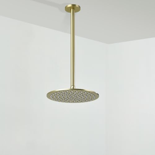 RANDOM Shower Arm with Flange,Gold 16 Inches Ceiling Mount Shower Head Extension Arm Straight Arm Ceiling-Mounted For Fixed Shower Head,Brushed Gold.RD91038-16BG - color: 16″ Brushed Gold(Round Flange)