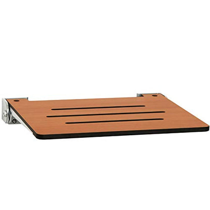 Seachrome 18 inch Silhouette Slimline Folding Wall Mount Shower Bench Seat, Teak Seat with Silver Frame - color: Teak Seat With Silver Frame