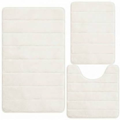 Bathroom Rugs Set 3 Piece, Memory Foam Bath Rugs, Non Slip Washable Bathroom Rug Set, Extra Soft Absorbent Bath Mats with U-Shaped Toilet Rug, White - color: White