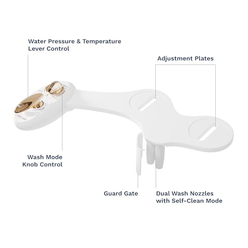 LUXE Bidet NEO 320 - Warm Water Bidet Attachment for Toilet Seat, Gold | Non-Electric, Warm Water, Dual Nozzle, Self-Cleaning, Adjustable Water Pressure, Rear & Feminine Wash - color: Gold