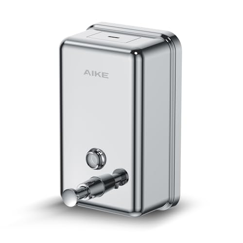 AIKE 37oz Liquid Soap Dispenser for Bathroom Easy Push,Polished AK1003 | Screw Wall Mount Design for Space-Saving,Large Capacity with Safety Key for Commercial Bathroom,Stainless Steel - color: Polished