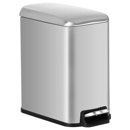 BestOffice Bathroom Trash Can with Lid, 1.3 Gallon Step Pedal Small Trash Can, Stainless Steel Trash Bin for Bathroom, Bedroom, Kitchen, Office (5L) (1 Pack) - color: Stainless Steel