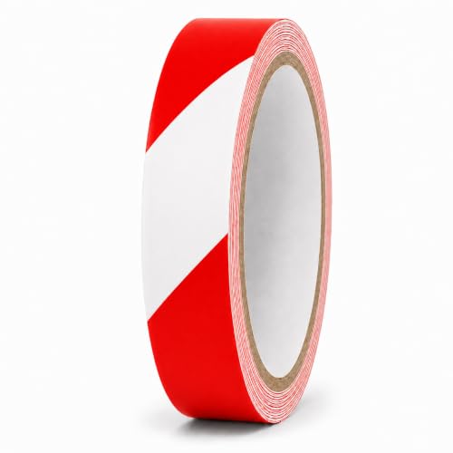 GGR Supplies Red & White Hazard Stripe Tape, 1 inch x 18 Yards | OSHA Compliant High Visibility PVC Vinyl Tape for Floors, Warehouses, Traffic Lanes, and Safety Marking - color: Red & White, size: 1 in. x 18 yds. (24mm)
