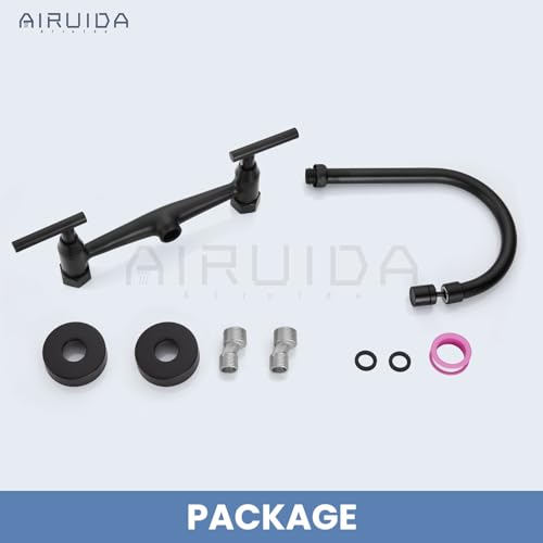 Airuida 8 Inch Center Matte Black Wall Mounted Kitchen Sink Faucet | 360° Degree Swivel Spout,Double Handle,Wall Mount Utility Sink Faucet - color: Matte Black