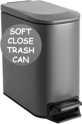 Homie Soft Close, Slim Trash Can 6 Liter / 1.6 Gallon with Anti - Bag Slip Liner and Lid, Use as Mini Garbage Basket, Slim Dust Bin, or Decor in Bathroom, Restroom, Kitchen, or Bedroom (Matte Gray) - color: Matte Gray