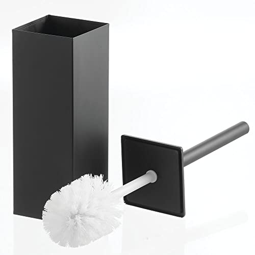 mDesign Steel Square Modern Toilet Bowl Brush and Holder for Bathroom Storage and Organization, Compact Free-Standing Design, Covered Brush - Sturdy, Deep Cleaning - Citi Collection - Matte Black - color: Matte Black
