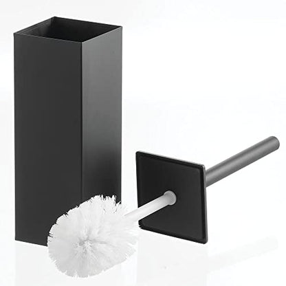 mDesign Steel Square Modern Toilet Bowl Brush and Holder for Bathroom Storage and Organization, Compact Free-Standing Design, Covered Brush - Sturdy, Deep Cleaning - Citi Collection - Matte Black - color: Matte Black
