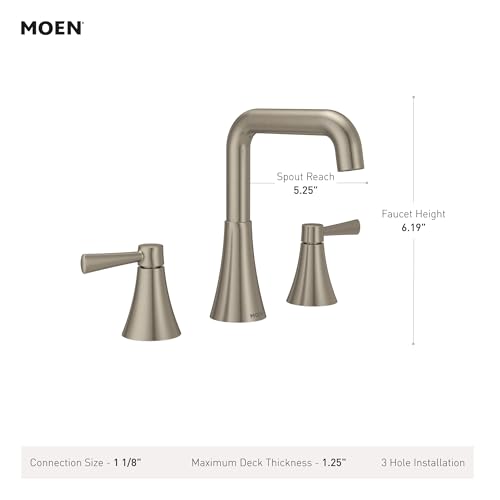 Moen Ronan Matte Black Two-Handle Widespread Modern Double Bend Bathroom Faucet, Valve Included, 84026BL - color: Matte Black, style: 2-Handle Widespread