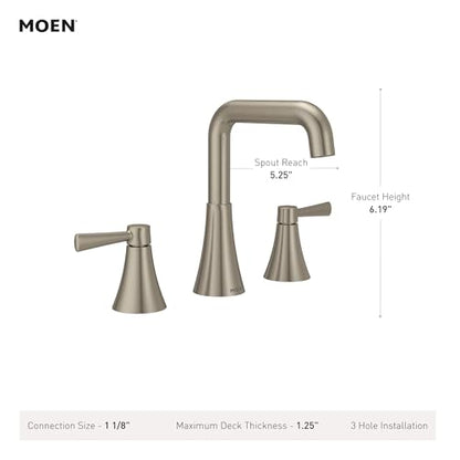 Moen Ronan Matte Black Two-Handle Widespread Modern Double Bend Bathroom Faucet, Valve Included, 84026BL - color: Matte Black, style: 2-Handle Widespread
