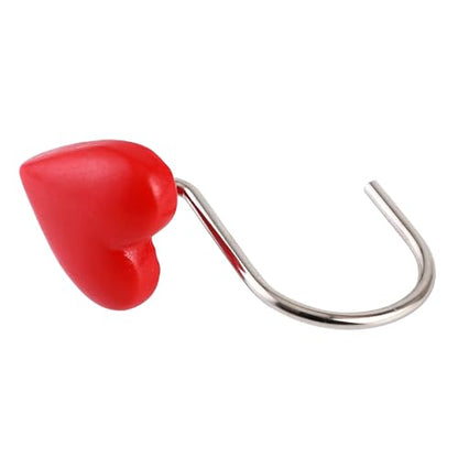 Twofish Home Red Heart Shower Curtain Hooks Anti Rust Shower Curtain Hooks Decorative Resin Red Heart Shower Curtain Rings Set of 12 - color: Red Heart