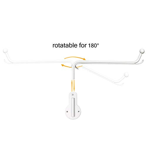 Mkono Wall Mounted Drying Rack Laundry Hook with Swing Arm Valet Rod 2 Pack | White, Laundry Room Organization, Space Saving, Foldable, Easy Install, Wall Clothes Hanger, Closet Bathroom Bedroom Organize - color: White