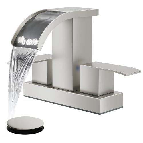 gotonovo Waterfall 4’’ Centerset Bathroom Sink Faucet Brushed Nickel | 2 Handle Bathroom Faucet,SUS304,2 or 3 Hole,2.17’’ Wide Spout,24’’ cUPC Water Line,Pop Up Drain,Vanity,RV,Lavatory Modern Tap - color: Nickel