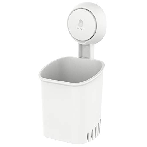 LEVERLOC Powerful Suction Cup Toothbrush Holder, Drill-Free Wall Shower Holder for Toothbrush, Toothpaste, Razor, Removable Suction Cup in Shower, Self-draining Kitchen Tableware Organizer, White - color: 1 Holder