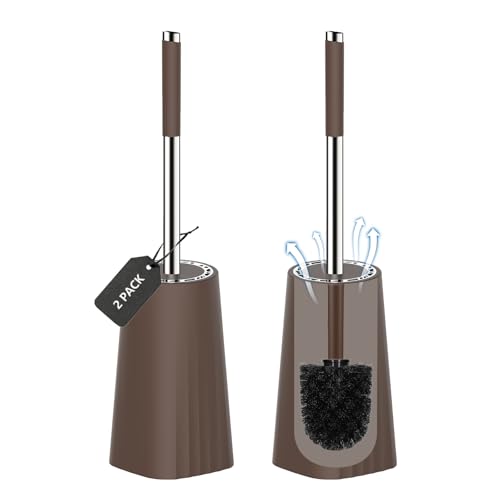 SetSail Toilet Brush, Compact Size Toilet Bowl Brush and Holder Toilet Brushes for Bathroom with Stainless Steel Handle Toilet Cleaner Brush with Durable Scrubbing Bristles, 2 Packs, Brown - color: Brown, size: 2 packs