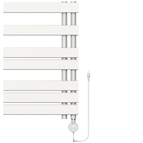 P&Dlusir M205 Electric Towel Warmer, White, H31.5 x W19.69 | Heated Towel Rack, No Preheat, Fast Dry, Precise Timer, Plug-in/Hardwired - color: White, size: 31.5"H x 19.69"L