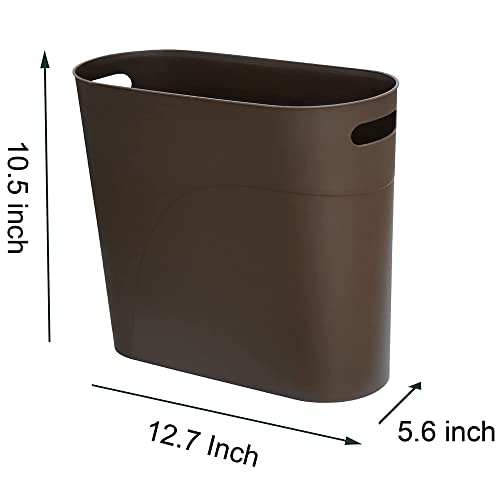 ROYFACC Small Trash Can Plastic Bathroom Wastebasket 3.2 Gallon Slim Garbage Container Bin with Handle for Home Kitchen Bathroom Bedroom Office, 2 Pack (Brown) - color: Brown