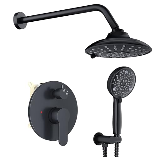 EMBATHER 8'' Shower System with Handheld & Trim Kit, Matte Black | 2-IN-1 Shower Faucet Set, 3-Mode Shower Head, 8-Setting Handheld Spray, Pressure-balanced Valve & Trim Kit - color: Matte Black, size: 8 Inch