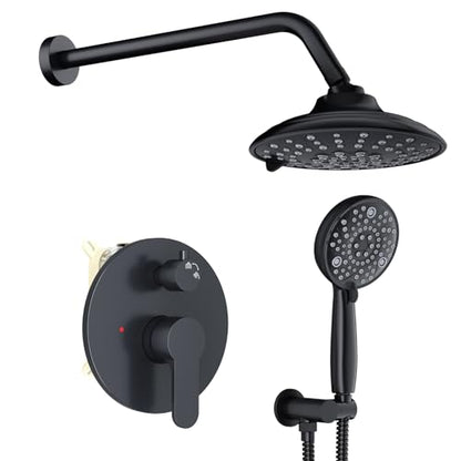 EMBATHER 8'' Shower System with Handheld & Trim Kit, Matte Black | 2-IN-1 Shower Faucet Set, 3-Mode Shower Head, 8-Setting Handheld Spray, Pressure-balanced Valve & Trim Kit - color: Matte Black, size: 8 Inch
