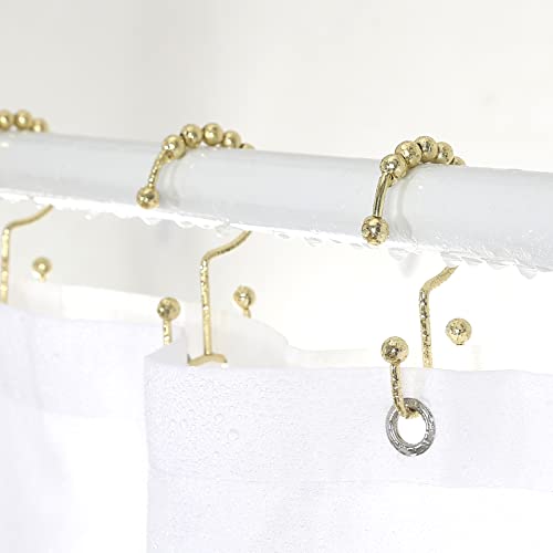Shower Curtain Hooks Rings, Stainless Steel Gold Shower Curtain Hooks Rust Proof, Free Sliding Double Shower Hooks for Shower Curtains & Liners (Gold) - color: Gold