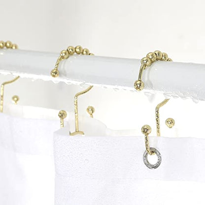 Shower Curtain Hooks Rings, Stainless Steel Gold Shower Curtain Hooks Rust Proof, Free Sliding Double Shower Hooks for Shower Curtains & Liners (Gold) - color: Gold