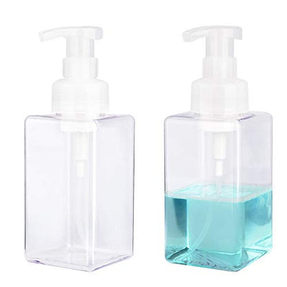 Foaming Soap Dispenser, 15oz Plastic Refillable Pump Bottle, 2 Pack, Clear | Hand Dispenser for Liquid Soap, Shampoo & Body Wash – Saves Soap with Rich Foam, Reusable, Easy to Refill, BPA-Free - color: Clear, size: 15 oz (2 Pack)