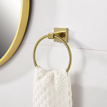 WOLIBEER Gold Toilet Paper Holder Hand Towel Holder, Brushed Brass Toilet Roll Holder Towel Ring, Modern Bathroom Hardware Set Stainless Steel Wall Mounted 2 Pieces - color: Brushed Gold