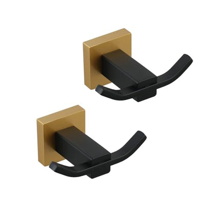 GERZWY Bathroom Double Coat Hook 2 Pack Stainless Steel Towel Hook Wall Mounted Clothes Hook for Bath Kitchen Black & Gold