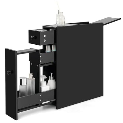 Tangkula Slim Bathroom Cabinet, Free-Standing Storage Cabinet with Slide Out Drawers, Narrow Floor Home Organizer Next to Toilet, Bathroom Toilet Paper Holder, 19 x 6.5 x 23 Inch (Black) - color: Black