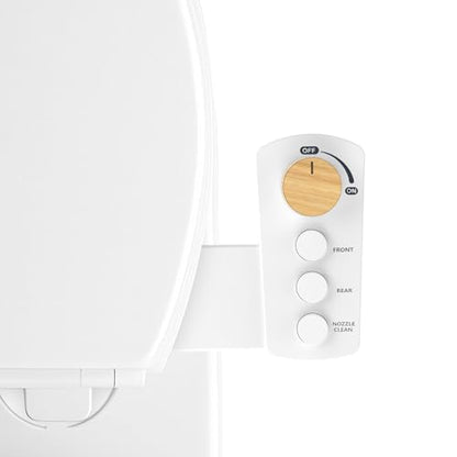 Bidet Attachment for Toilet Seat, Ultra Slim | Easy Control | Adjustable Water Pressure | Non-Electric Self-Cleaning Dual Nozzle | Cold Water Bidet for Frontal & Rear Wash, Bamboo Knob