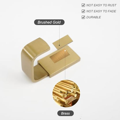 Brass Towel Hook, Bathroom Robe Coat Clothes Hook, Brushed Gold 2 Pack | Wall Mounted with Screws for Bathroom, Kitchen, Hotel, Garage, Laundry, Square Coat and Hat Hooks, Rustproof & High Quality - color: Brushed Gold, size: 2 Pack