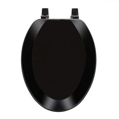 PowerSellerUSA Wood Elongated Toilet Seat, Adjustable Hinges Toilet Seats with Non Slip Grip Tight Bumpers, Oval Shape Heavy Duty Wooden Bathroom Toilet Seat Close Lid Set, Black - color: Black - Wood, size: 19" Elongated