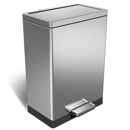 SIMPLYKLEEN 40 Liter / 10.5 Gallon Kitchen Trash Can with Lid, Large Step Garbage Can, Soft-Close Trash Bin for Bathroom Office, Brushed Stainless Steel - color: Silver, size: 40L Rectangle 1PC