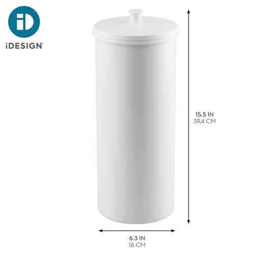 iDesign Freestanding Bathroom Toilet Paper Storage Holder, 2-Pack, White | With Lid, Holds 3 Extra Rolls - color: White, size: Pack of 2, style: Lid with Handle