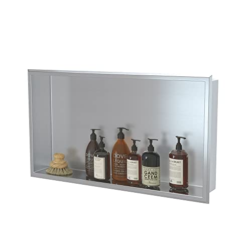 SUNTAGE Recessed Shower Niche Insert Stainless Steel (24" X 12" Brushed) - size: 24" X 12" Brushed