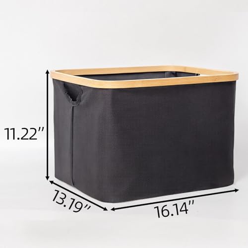 YAHUAN Small Collapsible Laundry Hamper with Bamboo Handle Small Foldable Laundry Basket for Wet & Dry Laundry 13.19 x 16.14x 11.22 inches (Black)