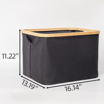 YAHUAN Small Collapsible Laundry Hamper with Bamboo Handle Small Foldable Laundry Basket for Wet & Dry Laundry 13.19 x 16.14x 11.22 inches (Black)