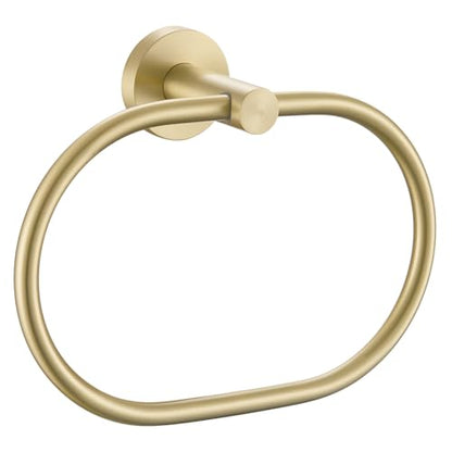 Angle Simple Bathroom Towel Ring, Swivel Hand Towel Holder, Brushed Gold | SUS304 Stainless Steel, Oval Modern Dishrag Hanger for Kitchen, Move Back & Forth, Screws Wall Mount - color: Oval - Brushed Gold