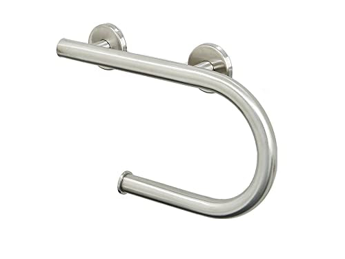 Grab Bar Toilet Paper Holder - Bathroom Safety Aid/304 Stainless Steel/Right/Brush Finish/16.5"x 10" - color: Brushed Stainless Steel, Right Hand