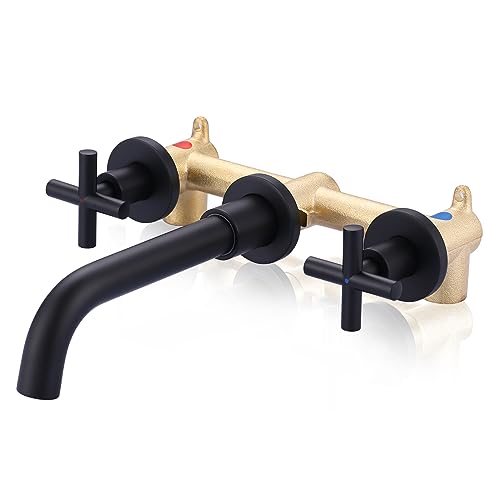 ARCORA Wall Mount Bathroom Faucet, Matte Black Bathroom Sink Faucet, 2 Handle Wall Mount Vessel Sink Faucet Rough in Brass Valve Included - color: Black, size: Dual Handle
