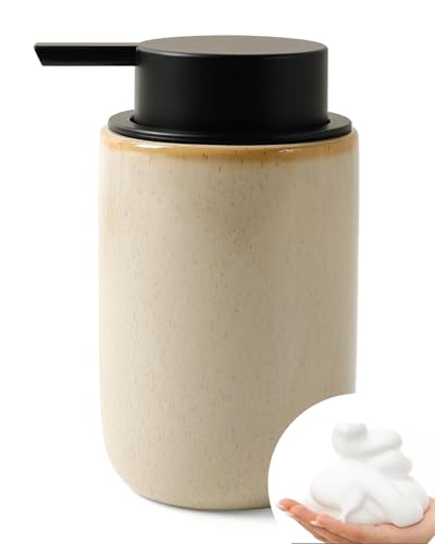 BosilunLife Foam Soap Dispenser, Hand Pump Dispenser for Kitchen Sink | Ceramic Foaming Hand Dispenser for Bathroom Modern Farmhouse Small Soap Dispenser (Greige with Speckle, Foam Pump) - color: Greige-foam Pump