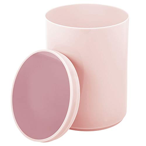 mDesign Plastic Small Slim Round 1.7 Gallon/6.5 Liter Trash Can with Removable Swing Lid - Light Pink/Rosette Pink - color: Light Pink/Rosette