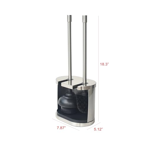 Metal Toilet Bowl Brush and Plunger Set, Brushed Nickel
