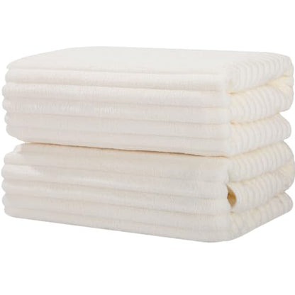Bath Towels 2-Pack, 27.5x55 Inches - Ultra Soft and Highly Absorbent Quick Dry Microfiber Towels with Hanging Loop, Beauty Twill Stripe Design for Bath, Beach, Gym - color: 2white
