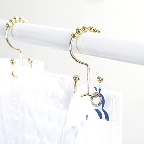 Shower Curtain Hooks Rings, Stainless Steel Gold Shower Curtain Hooks Rust Proof, Free Sliding Double Shower Hooks for Shower Curtains & Liners (Gold) - color: Gold