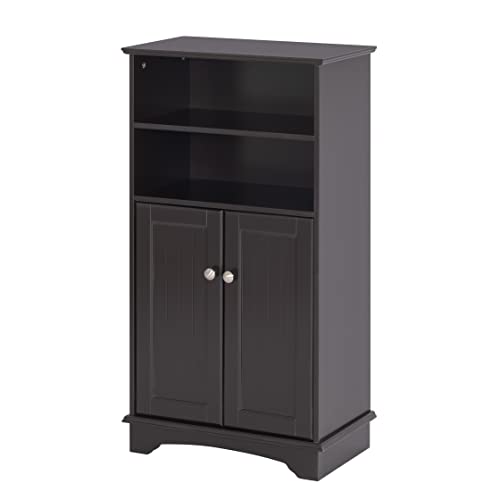 Spirich Small Bathroom Storage Cabinet with Doors & Open Shelves, Espresso | Adjustable Shelf, Anti-Tip Device, 19.69"W x 11.81"D x 36.42"H, Perfect for Bathroom, Entryway, Living Room & Dining Room - size: 36.42'' Tall