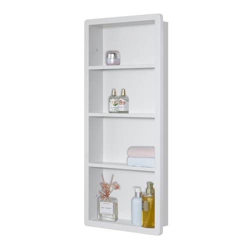 IDYLLOR Recessed Medicine Cabinet, 304 Stainless Steel Wall Niche Shower Shelf for Bathroom, Waterproof Rustproof Storage Organizer, 14" x 34", Matte White (No Mirror) - color: Matte White, size: 14"x 34"