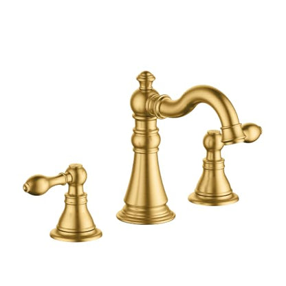 Brushed Gold 2-Handle 8 Inch Widespread Bathroom Faucet, 3 Holes | Derengge Traditional Widespread Sink Faucet, With Pop-Up Drain 360° Swivel Stainless Steel Spout, F-8805-BG - color: Brushed Gold
