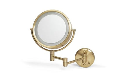 JERDON Hardwired Wall-Mount Makeup Mirror - 8X/1X - Gold - HL75BGD | 8.5" Diameter, 13.5" Wall Arm, LED Lighting, Direct Wire Installation - color: Gold Direct Wire