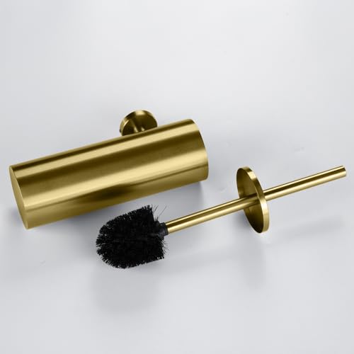 AIREMOEN 1PCS Brushed Gold Wall-Mounted Toilet Brush and Holder Set, 304 Stainless Steel Handle Toilet Brush Holder, Toilet Brush and Plunger Set, Bathroom Wall-Mounted Compact Toilet Brush Holder